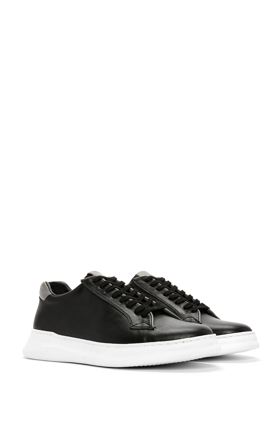 Erkek Siyah Bağcıklı Deri Sneaker