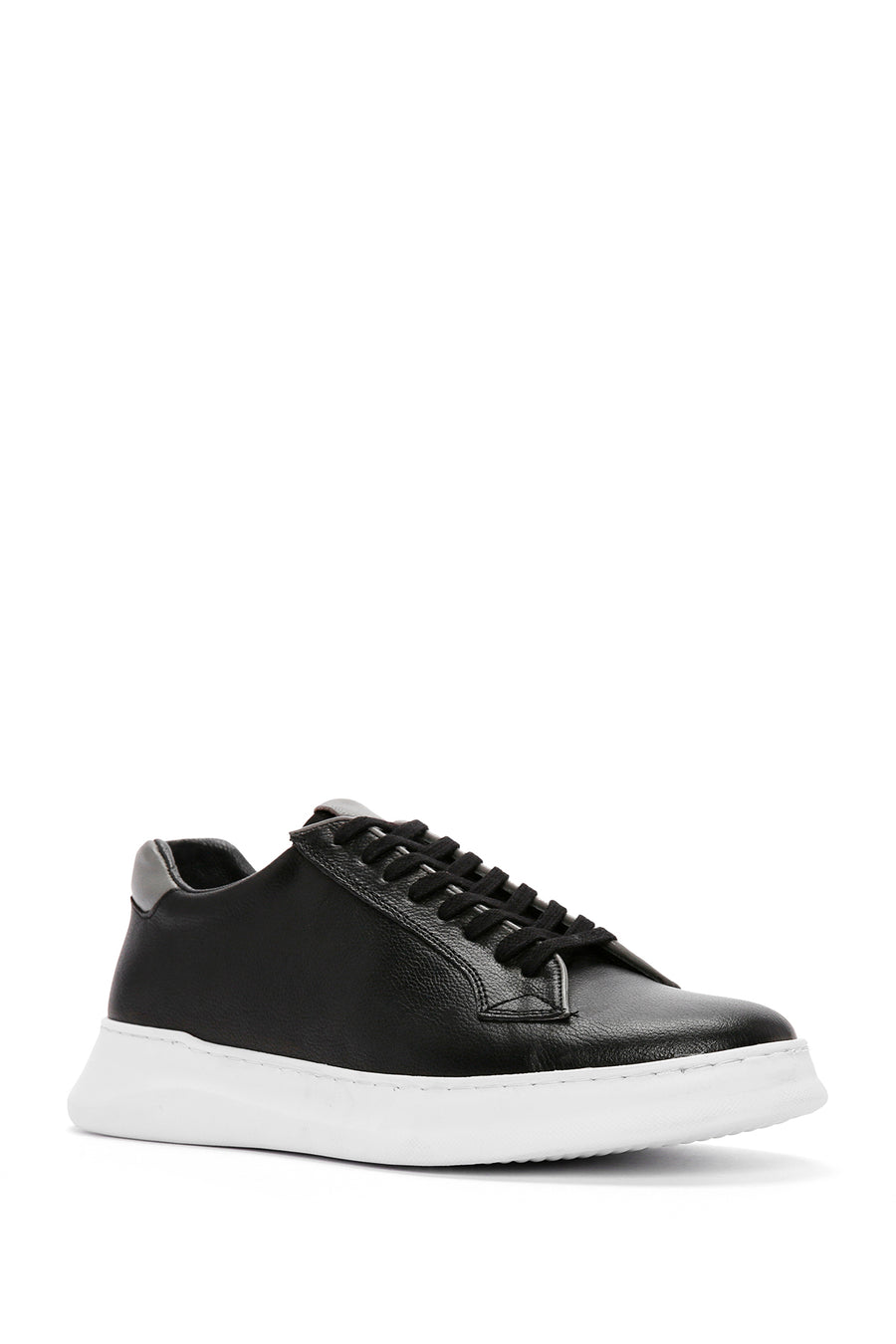 Erkek Siyah Bağcıklı Deri Sneaker