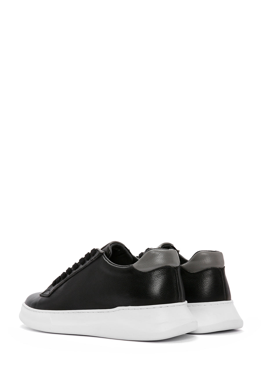 Erkek Siyah Bağcıklı Deri Sneaker