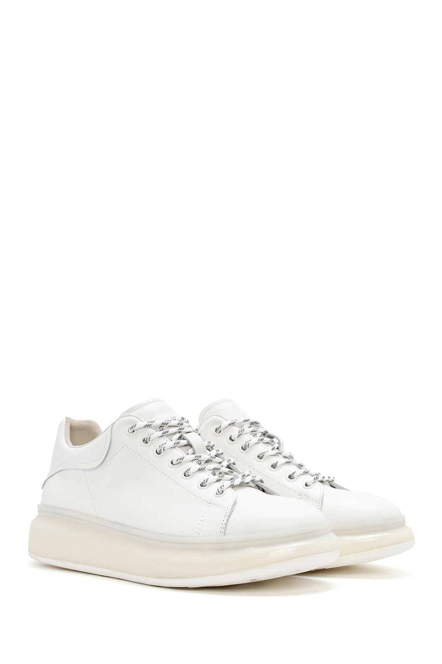 
Men's White Thick Sole Lace-Up Leather Sneaker
