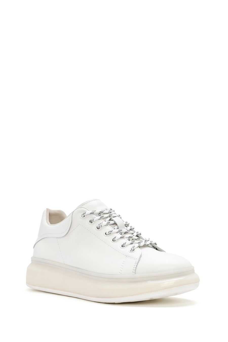 
Men's White Thick Sole Lace-Up Leather Sneaker
