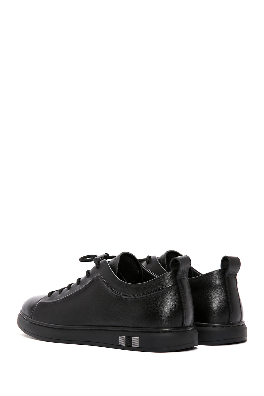 Erkek Siyah Bağcıklı Deri Sneaker