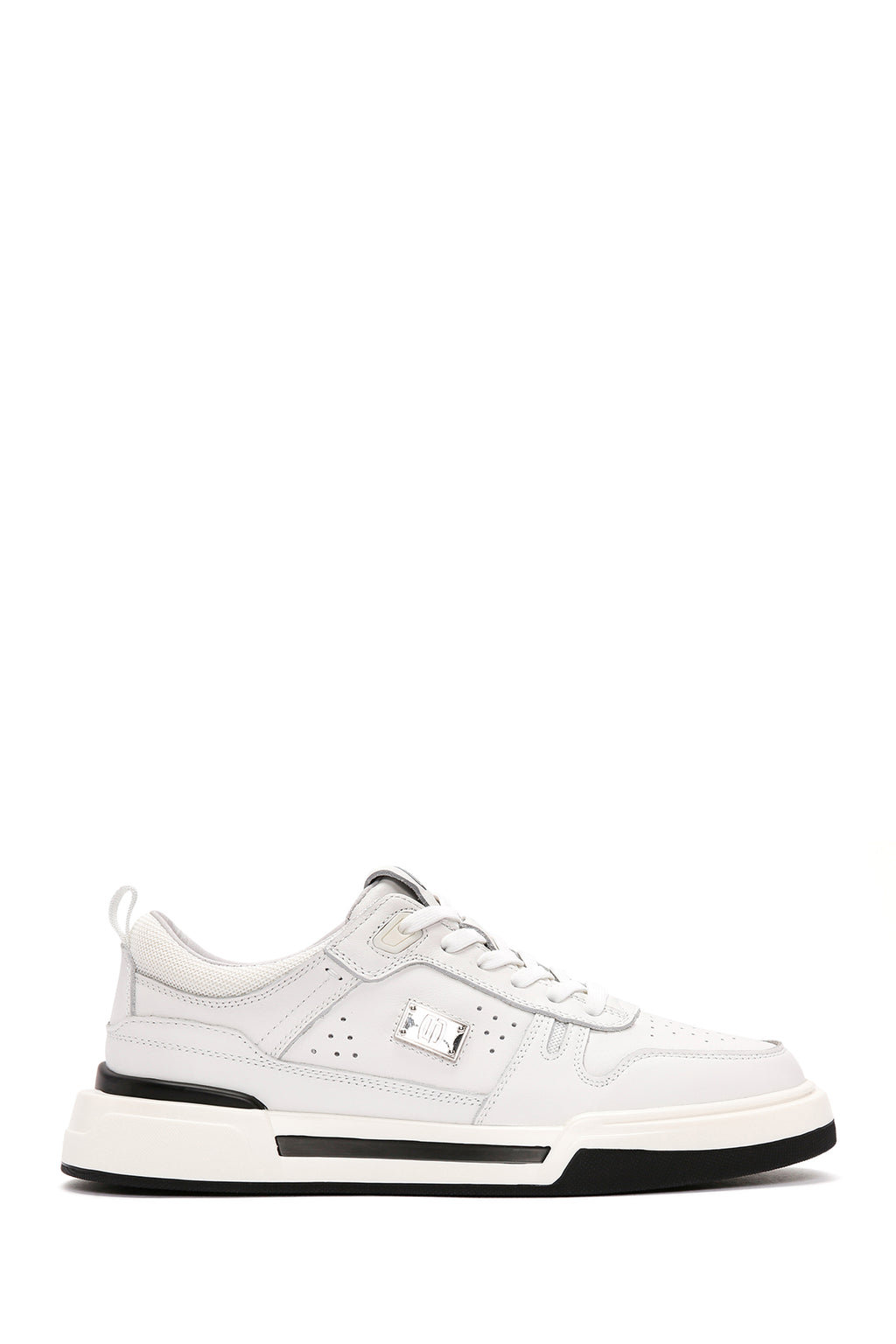 Erkek Beyaz Bağcıklı Kalın Tabanlı Deri Sneaker