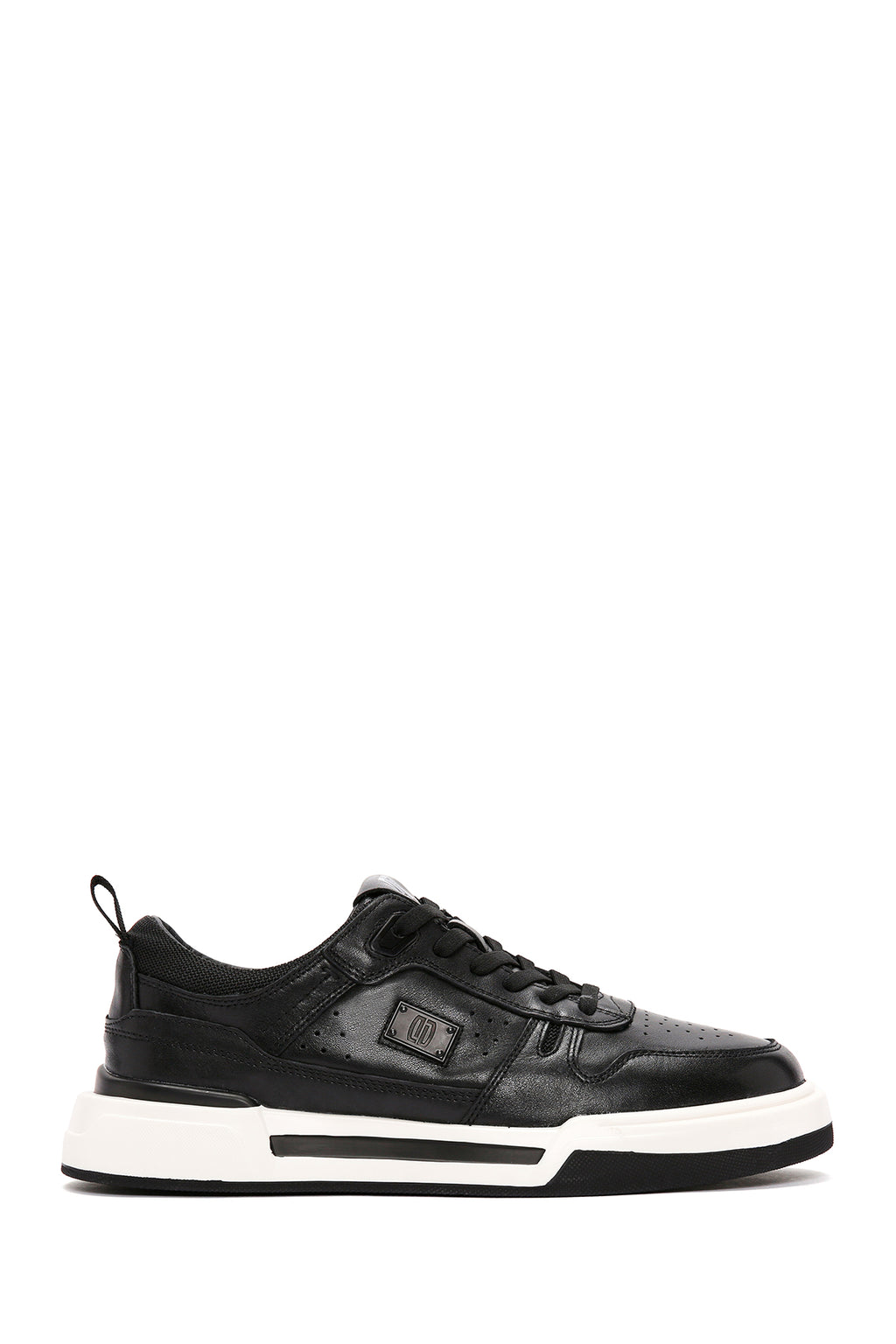 Erkek Siyah Bağcıklı Kalın Tabanlı Deri Sneaker