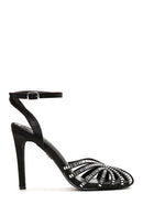 Women's Black Ankle Strap Stone Thin Heel Sandals | Derimod