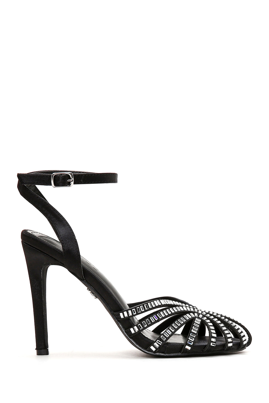 Women's Black Ankle Strap Stone Thin Heel Sandals 24SFE450814 | Derimod