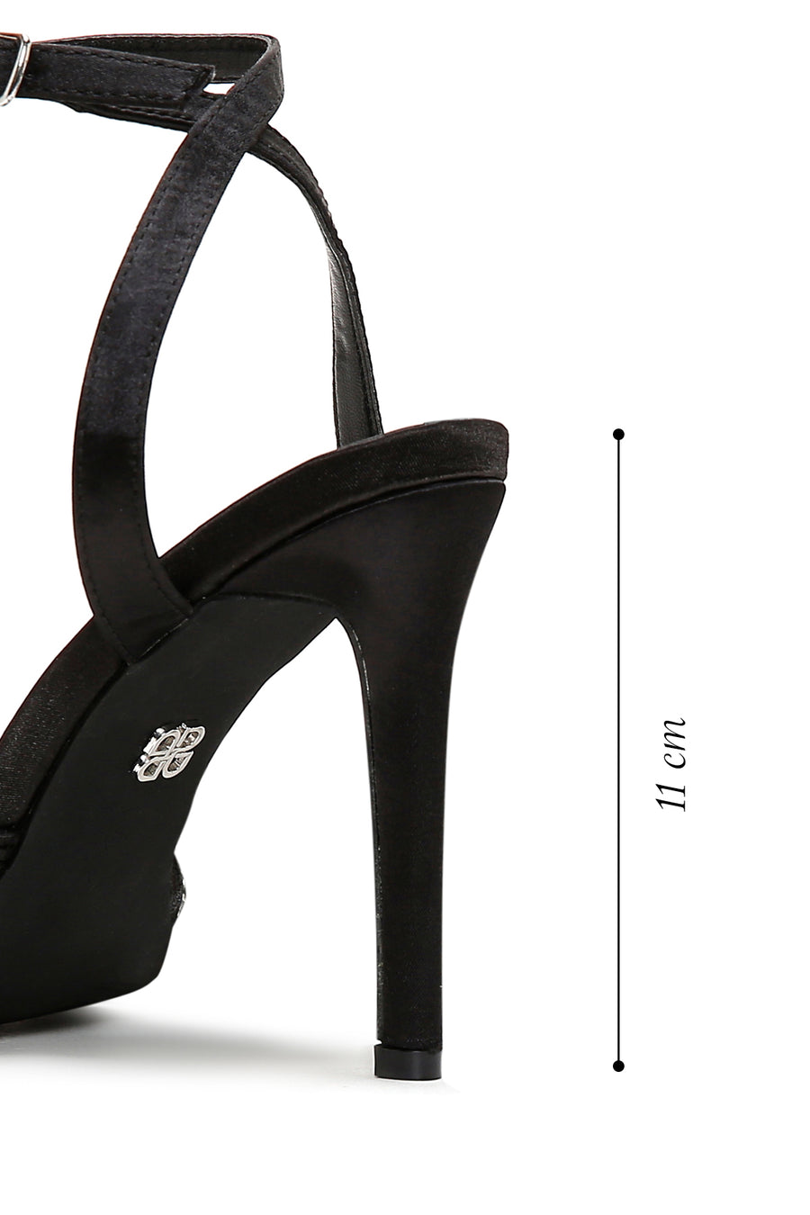 Women's Black Ankle Strap Stone Thin Heel Sandals