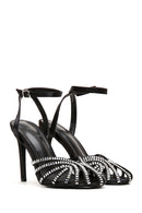 Women's Black Ankle Strap Stone Thin Heel Sandals | Derimod