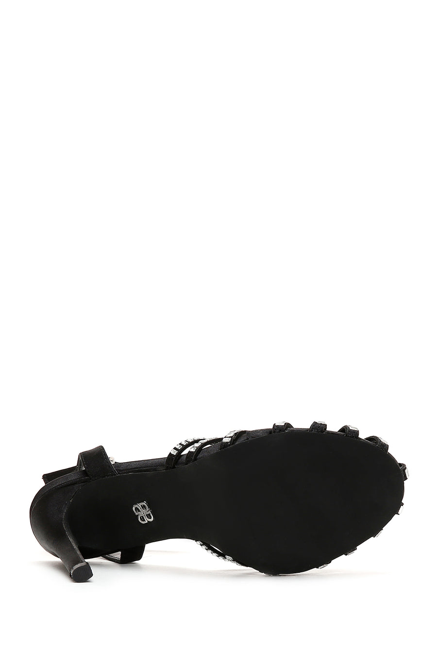 Women's Black Ankle Strap Stone Thin Heel Sandals