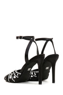 Women's Black Ankle Strap Stone Thin Heel Sandals | Derimod