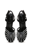 Women's Black Ankle Strap Stone Thin Heel Sandals | Derimod