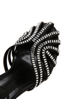 Women's Black Ankle Strap Stone Thin Heel Sandals | Derimod