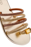 Women's Gold Stone Flip Flops | Derimod