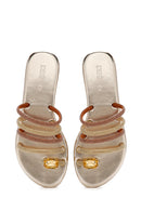 Women's Gold Stone Flip Flops | Derimod