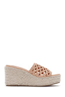 Women's Beige Wedge Heeled Slippers | Derimod