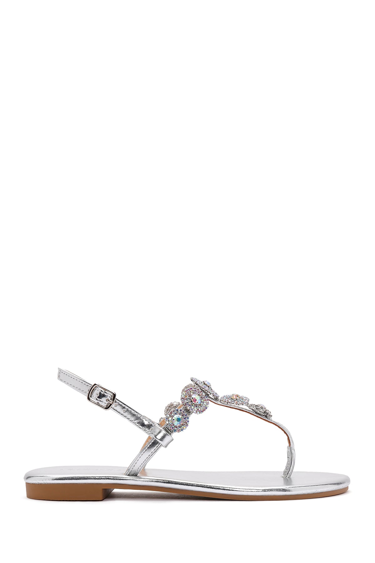 Women's Silver Ankle Strap Stone Sandals 24SFE451914 | Derimod