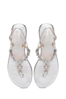 Women's Silver Ankle Strap Stone Sandals | Derimod