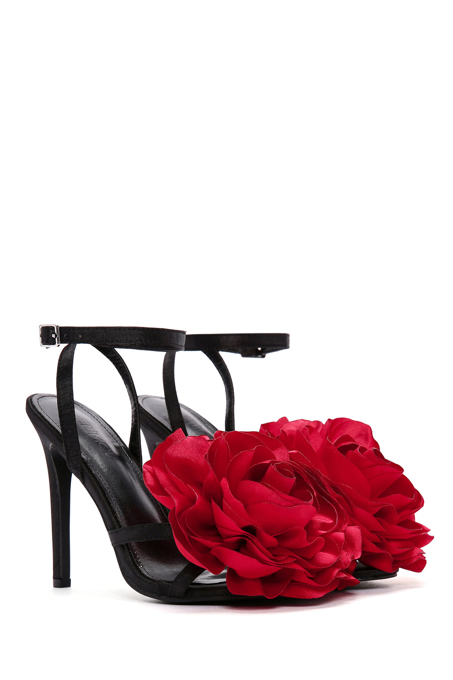 Women's Black Ankle Strap Accessory Detailed Thin Heel Sandals