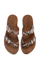 Women's Brown Double Buckle Flip Flops | Derimod