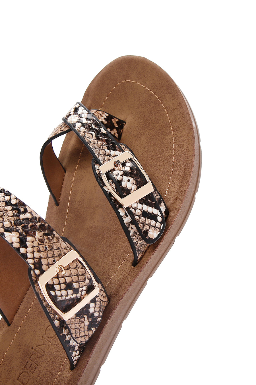 Women's Brown Double Buckle Flip Flops