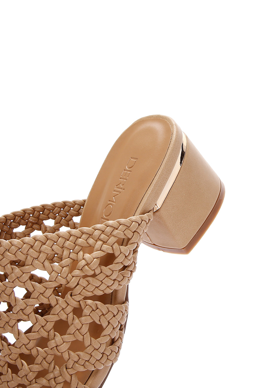 Women's Beige Heeled Woven Patterned Slippers