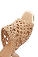 Women's Beige Heeled Woven Patterned Slippers | Derimod