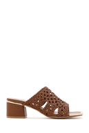 Women's Brown Heeled Knitted Patterned Slippers | Derimod