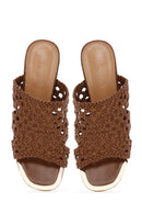 Women's Brown Heeled Knitted Patterned Slippers | Derimod