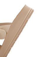 Women's Beige Stone Double Buckle Thick Sole Comfort Slippers | Derimod