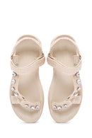 Women's Beige Ankle Strap Stone Sandals | Derimod