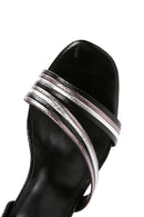 Women's Black Ankle Strap Metallic Heeled Sandals | Derimod