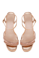 Women's Pink Ankle Strap Stone Heeled Sandals | Derimod