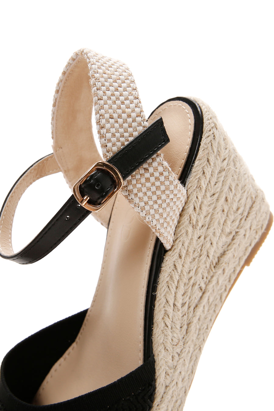 Women's Black Ankle Strap Wedge Heeled Espadrille