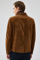 Enzo Men's Brown Shirt Collar Suede Leather Coat | Derimod