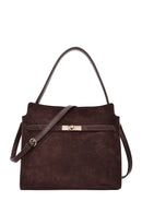 Women's Brown Long Strap Suede Leather Classic Shoulder Bag | Derimod