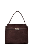 Women's Brown Long Strap Suede Leather Classic Shoulder Bag | Derimod