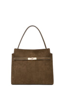 Women's Khaki Long Strap Suede Leather Classic Shoulder Bag | Derimod