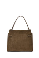 Women's Khaki Long Strap Suede Leather Classic Shoulder Bag | Derimod