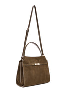 Women's Khaki Long Strap Suede Leather Classic Shoulder Bag | Derimod