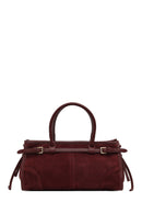Women's Claret Red Long Strap Suede Leather Handbag | Derimod