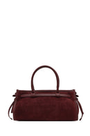 Women's Claret Red Long Strap Suede Leather Handbag | Derimod