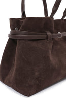 Women's Brown Long Strap Suede Leather Classic Handbag | Derimod