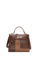 Women's Tan Long Strap Crocodile Handbag | Derimod