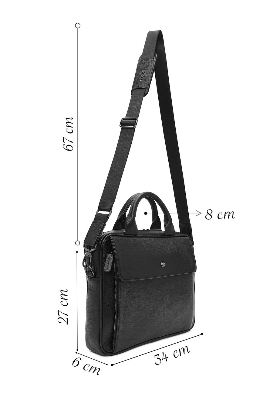 Men's Black Long Strap Leather Briefcase