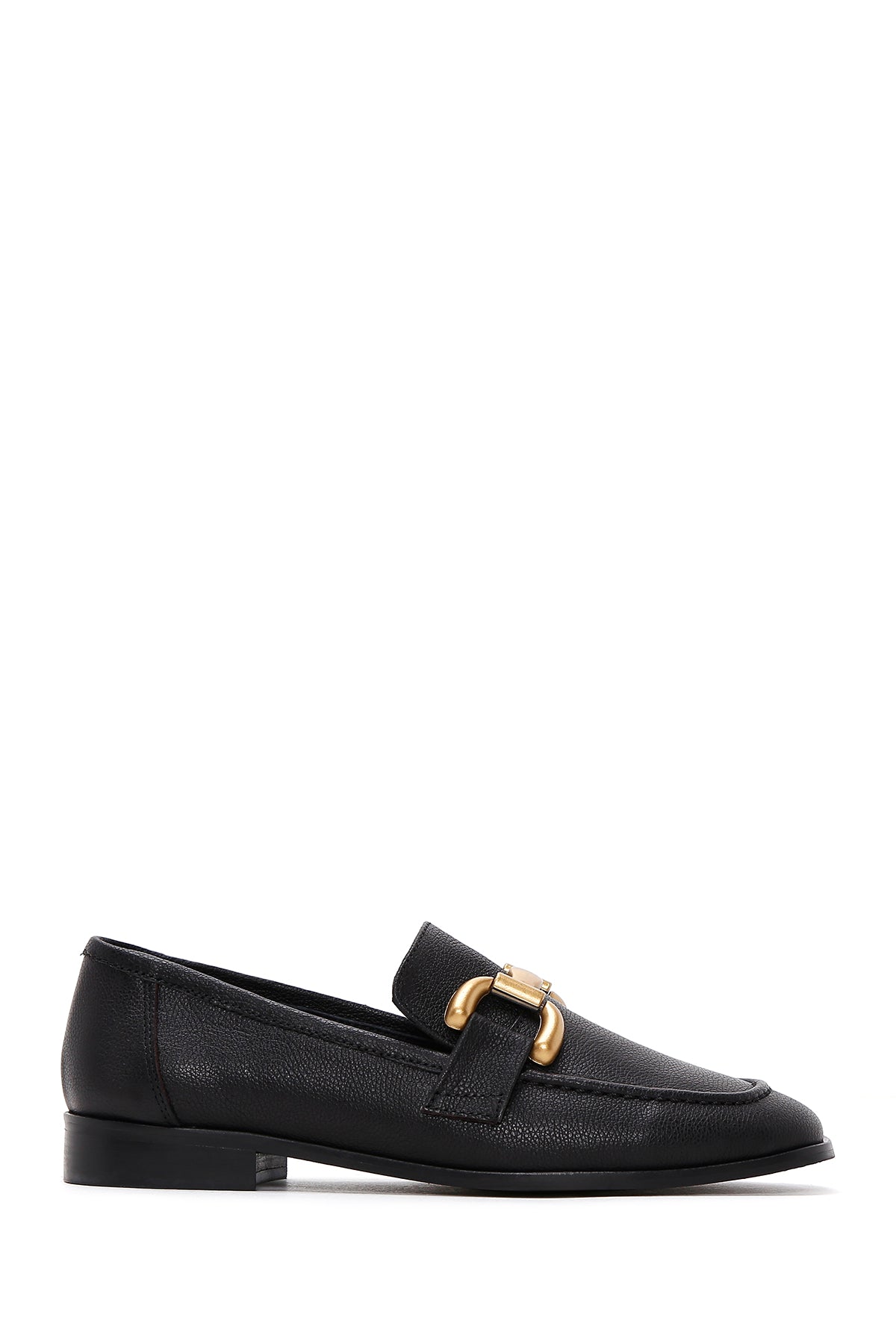 Women's Black Accessory Detailed Leather Masculine Loafer 24WFD1302FT | Derimod