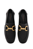 Women's Black Accessory Detailed Leather Masculine Loafer | Derimod