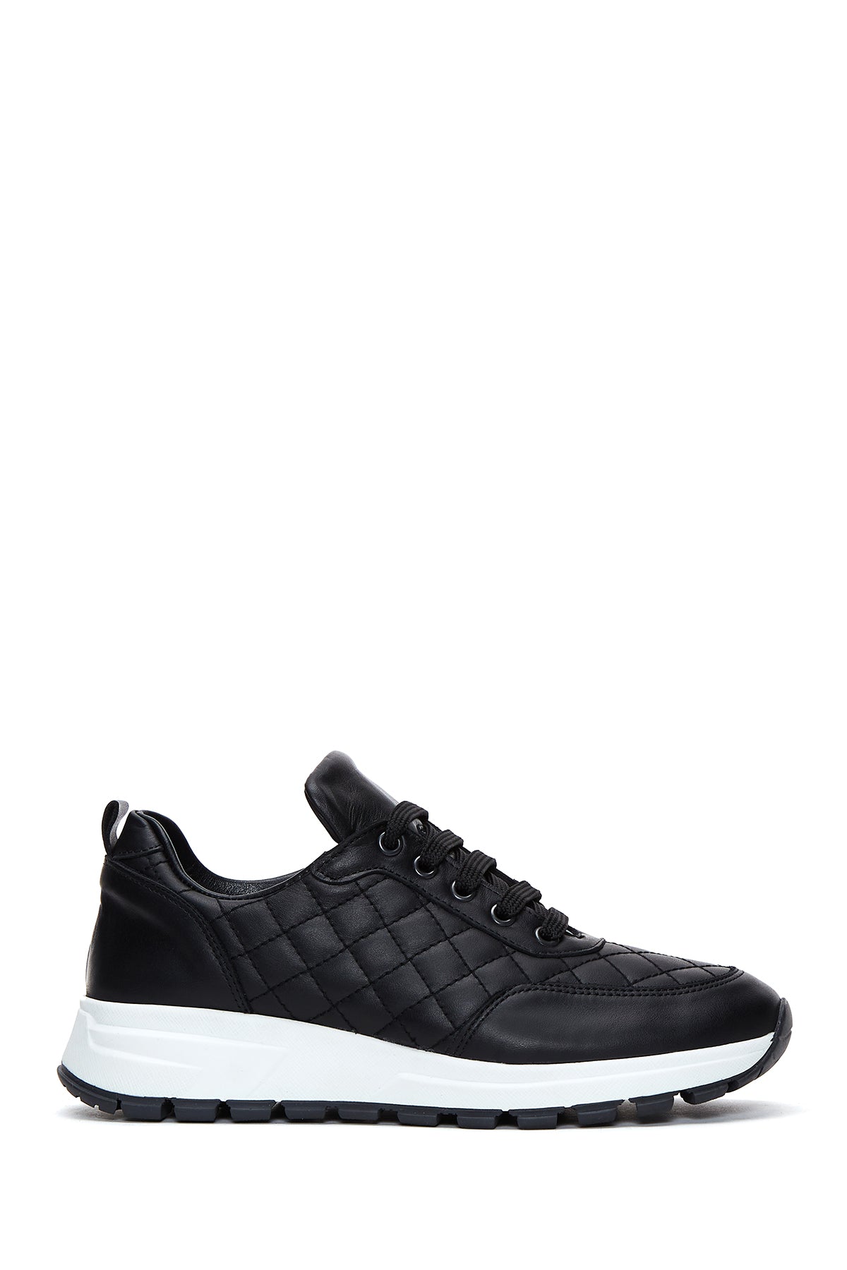 Women's Black Lace-Up Quilted Patterned Leather Sneakers 24WFD1304KP | Derimod