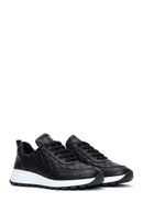 Women's Black Lace-Up Quilted Patterned Leather Sneakers | Derimod