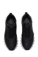 Women's Black Lace-Up Quilted Patterned Leather Sneakers | Derimod