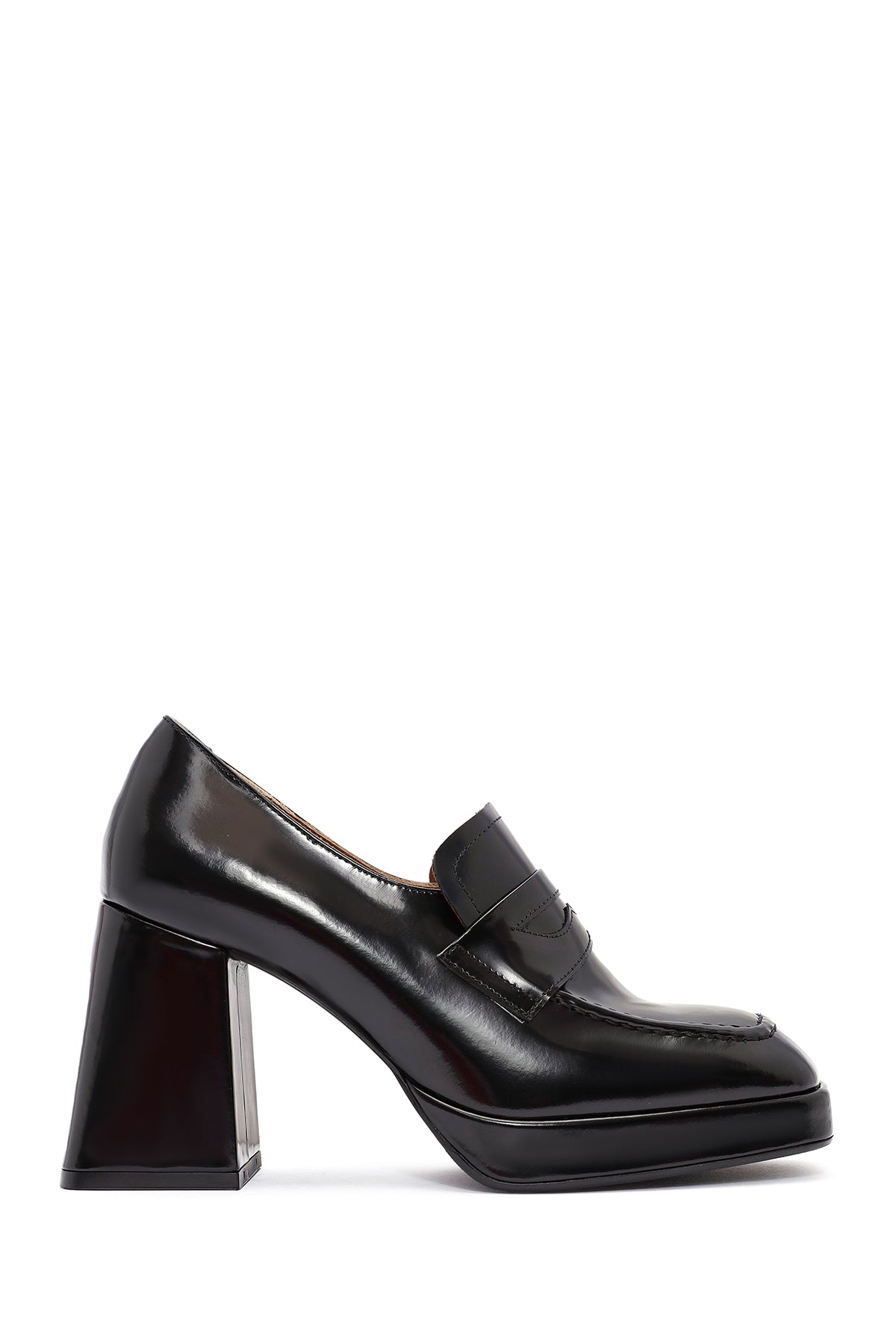 Woman Black Chunky Heels Leather Loafer 24WFD132922 | Derimod